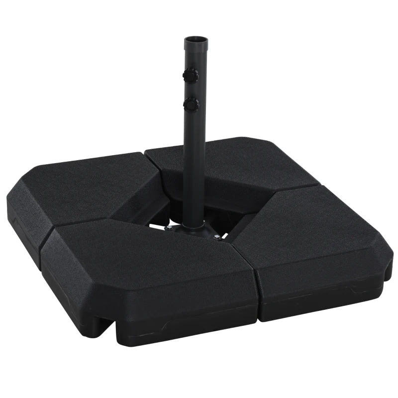 Umbrella Stand Fitting 2" Poles and Steel Base with 4 Fillable Plastic Weights, 158lbs Sand or 132lbs Water Filled, Black