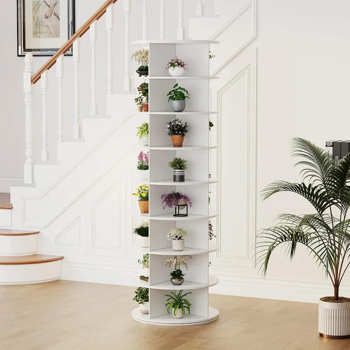 8-Tier 360° Rotating Shoe Rack, 32-Compartment Shoe Tower Organizer & Display Storage – White