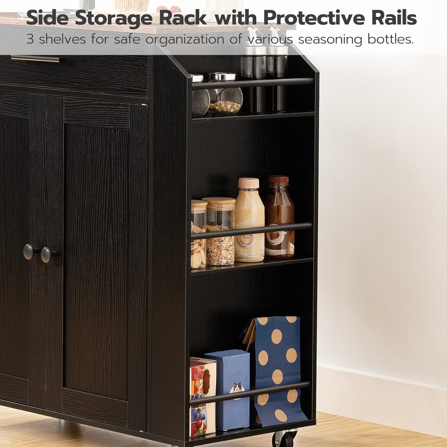 HOOBRO Kitchen Island Cart with Power Outlet, Rolling Kitchen Storage Cabinet with Drawer, Spice Rack & Adjustable Shelf, Rustic Brown BF82UZD01G1
