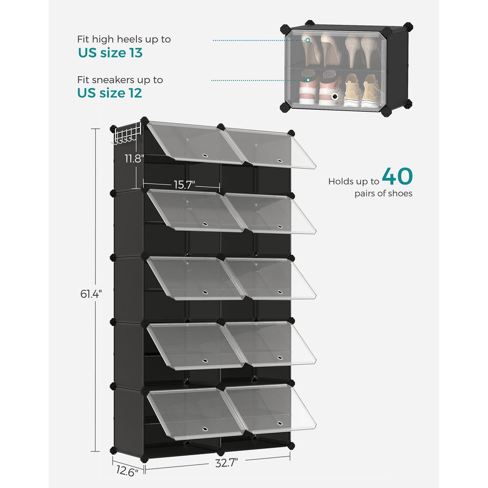 SONGMICS Cubes Plastic Shoe Rack with Doors, Holds Up to 16 to 48 Pair of Shoes 