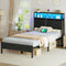 HOOBRO Twin Bed Frame with Storage Headboard, Charging Station & 16-Color LED Lights, Black