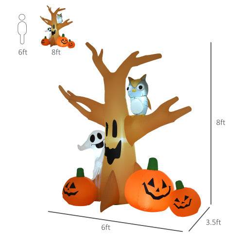 HOMCOM 7.5 Tall Lighted Halloween Inflatables Outdoor Decorations Haunted Tree With Owl, Ghost, Pumpkins, Blow Up LED Yard Decor For Garden, Lawn, Party, Holiday, Waterproof 