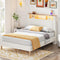 HOOBRO Full Bed Frame with Charging Station, LED Lights & Storage Headboard, Upholstered Corduroy Platform Bed, Beige