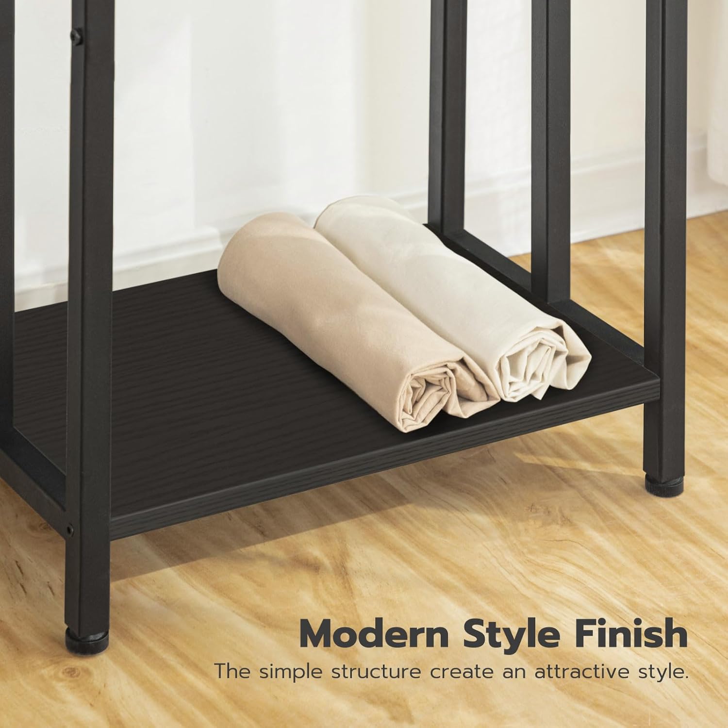 HOOBRO Freestanding Towel Rack, 3-Tier Blanket Ladder Holder with Storage Shelf, Industrial Metal Drying Rack, Black