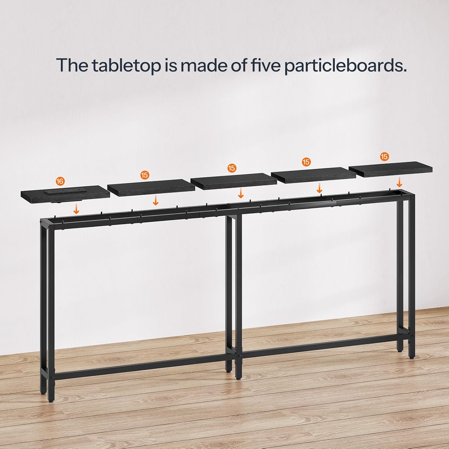 HOOBRO 63" Skinny Console Table with Charging Station, Power Outlets, USB & Type-C Ports, Black BB165UXG01G1
