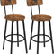 HOOBRO Bar Stools Set of 2 with Backrest & Footrest, Industrial Counter Height Bar Chairs, Rustic Brown & Black BF32BY01G2