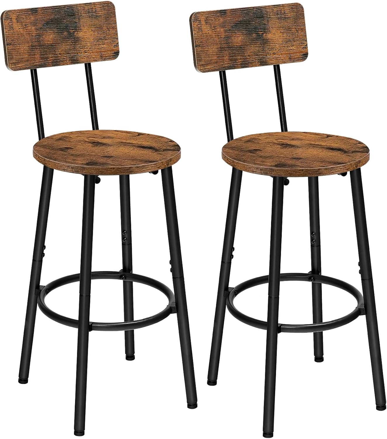 HOOBRO Bar Stools Set of 2 with Backrest & Footrest, Industrial Counter Height Bar Chairs, Rustic Brown & Black BF32BY01G2