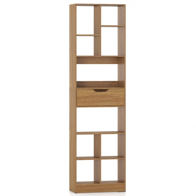 71inch Tall Freestanding Bookcase with Drawer 10-Cube Storage Organizer-Natural