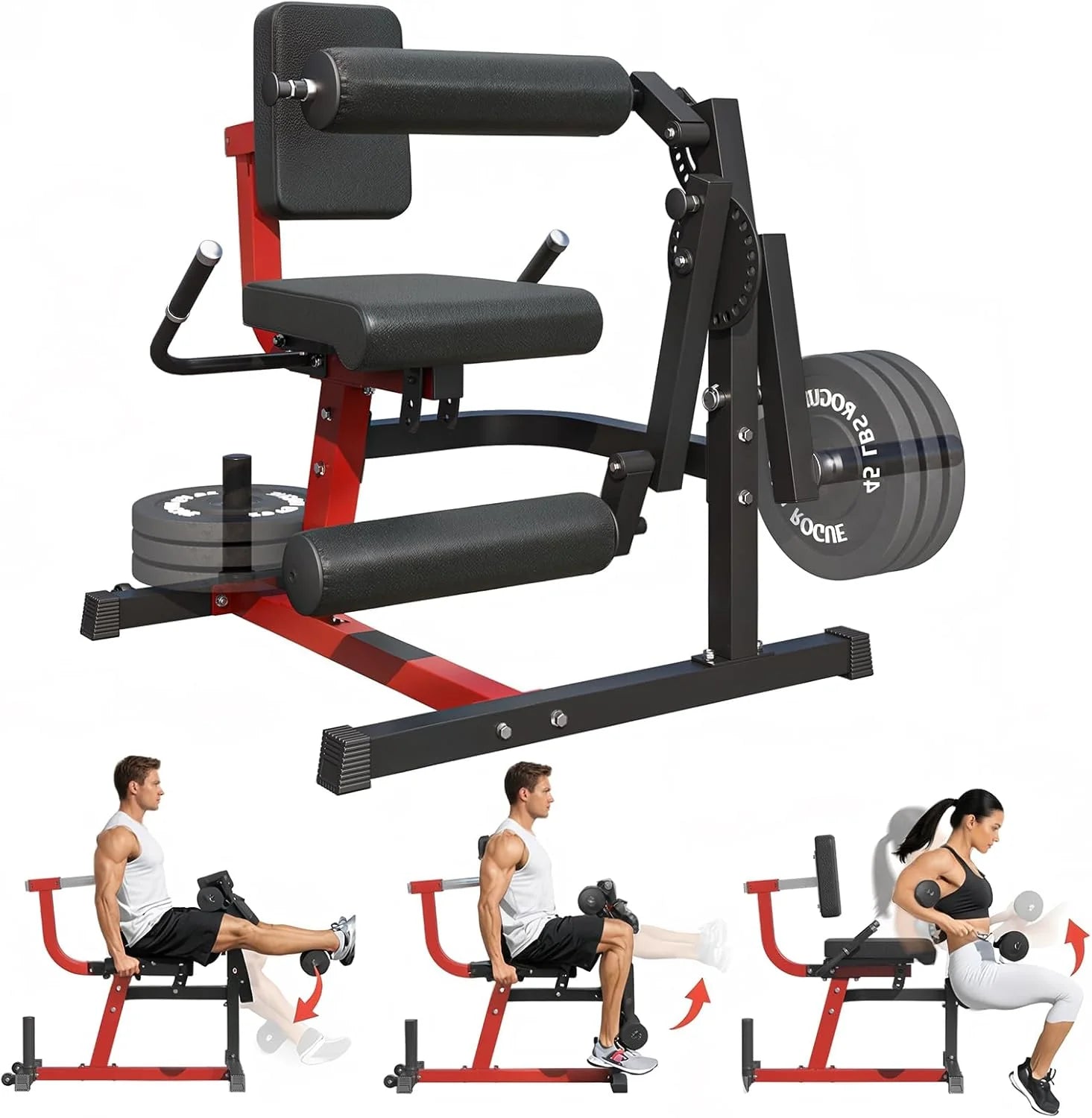 YODOLLA Leg Extension & Curl Machine – Adjustable Lower Body Workout Trainer with Steel Frame (Black/Red)