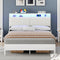 HOOBRO Queen Bed Frame with Charging Station, Storage Headboard & 16-Color LED Lights, White