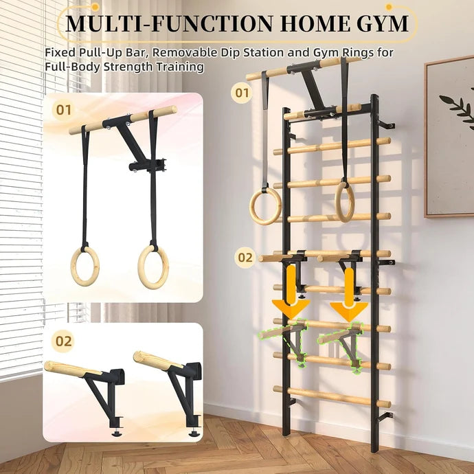 AECOJOY Wall Mounted Swedish Ladder with Pull-Up Bar