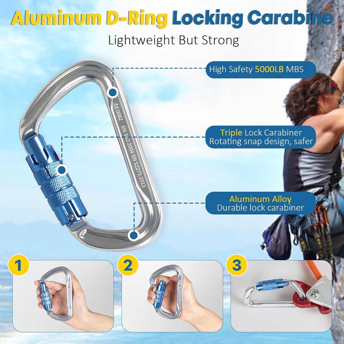Steel Core Flip Line 1/2" x 16ft – Tree Climbing Lanyard with Triple-Lock Carabiner & Swivel Snap