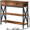 HOOBRO Console Table with Outlets and USB Ports, Narrow Entryway Table with Drawer & 2 Storage Shelves, Rustic Brown BF88XG01
