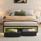 HOOBRO Queen Size Upholstered Metal Bed Frame with RGB LED Lights, Charging Station & 2 Storage Drawers, Black