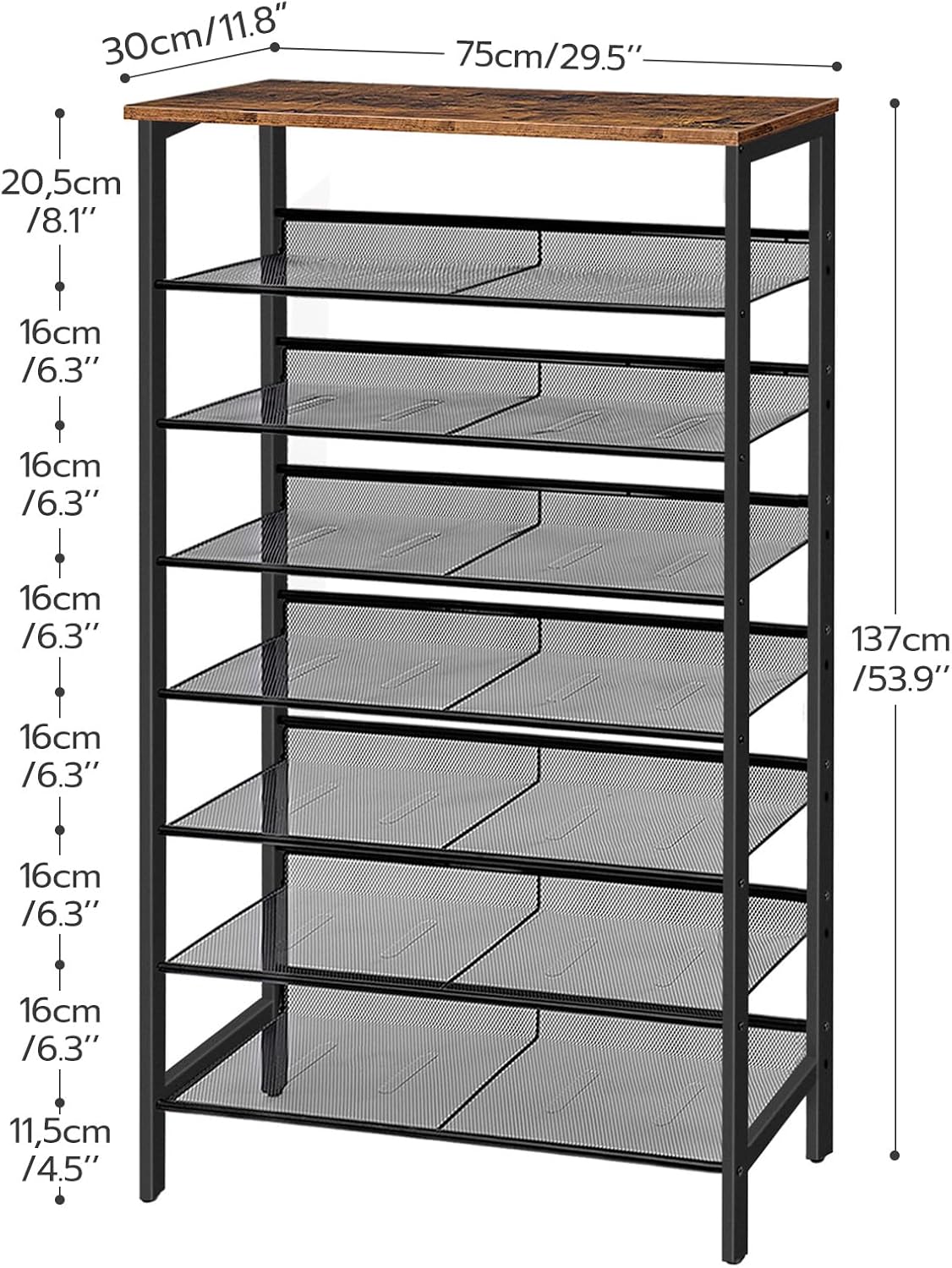 HOOBRO 8-Tier Shoe Rack, Large Capacity Shoe Storage Organizer for 21-28 Pairs, Industrial Metal Shoe Shelf, BF18XJ01