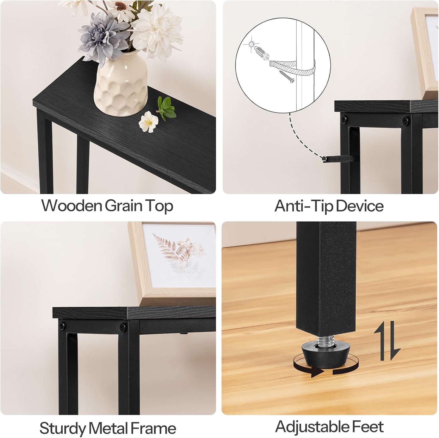 HOOBRO 63" Skinny Console Table with Charging Station, Power Outlets, USB & Type-C Ports, Black BB165UXG01G1