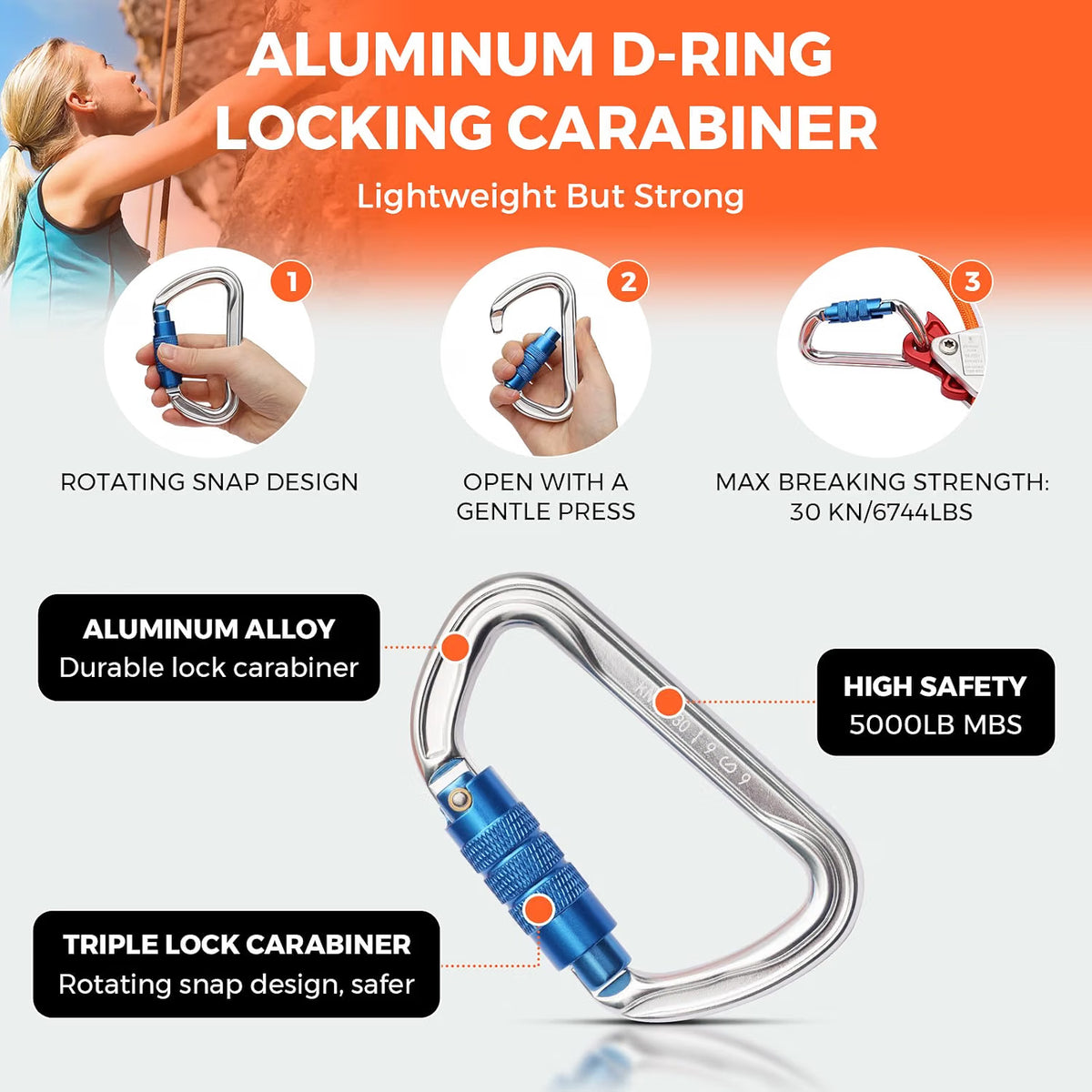 Steel Core Flip Line 1/2" x 16ft – Tree Climbing Lanyard with Triple-Lock Carabiner & Swivel Snap