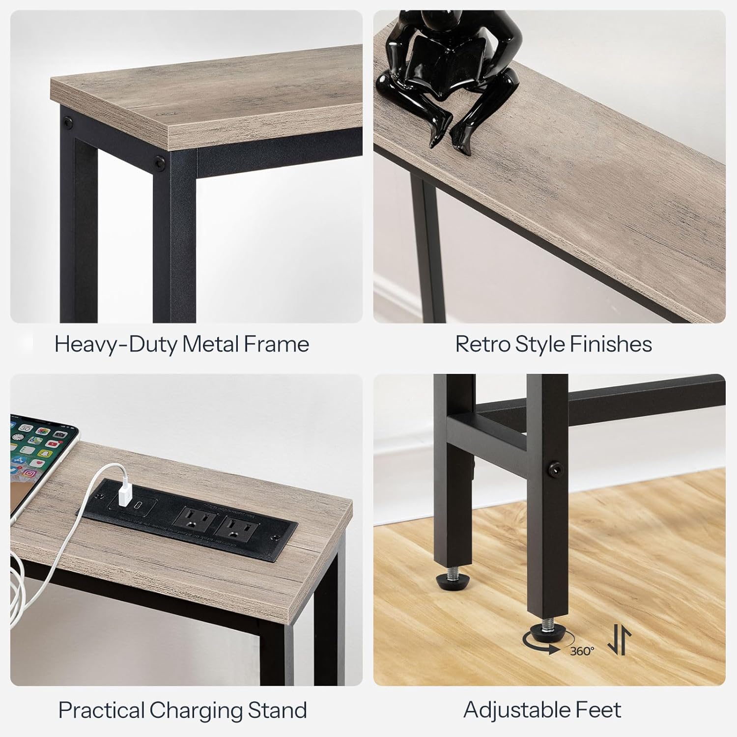 HOOBRO 120 cm Narrow Console Table with Power Outlets, Skinny Behind Couch Table with USB & Type-C Charging Station, Greige BG15XG01G1
