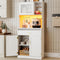 HOOBRO 170 cm Pantry Cabinet with LED Lights & Charging Station, Kitchen Storage Cabinet with Microwave Stand, White