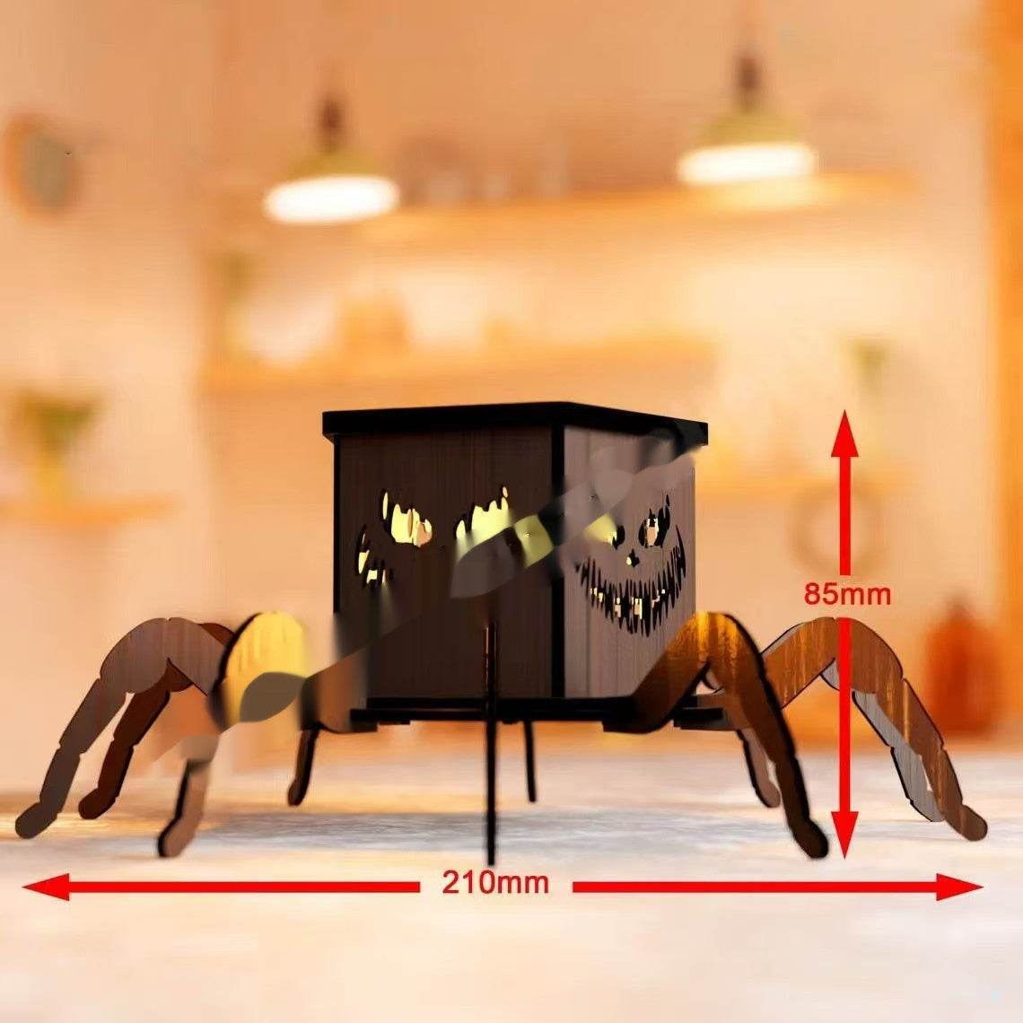 Cross-border New Ghost Halloween Spider Mini Lantern Candlestick Decorations Interesting Ornaments Wooden Craftwork 