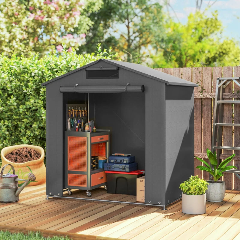 6' x 4' Portable Shed, Waterproof Bike Tent with Roll-up Zipper Door, Vent and Galvanised Metal Frame, Dark Grey