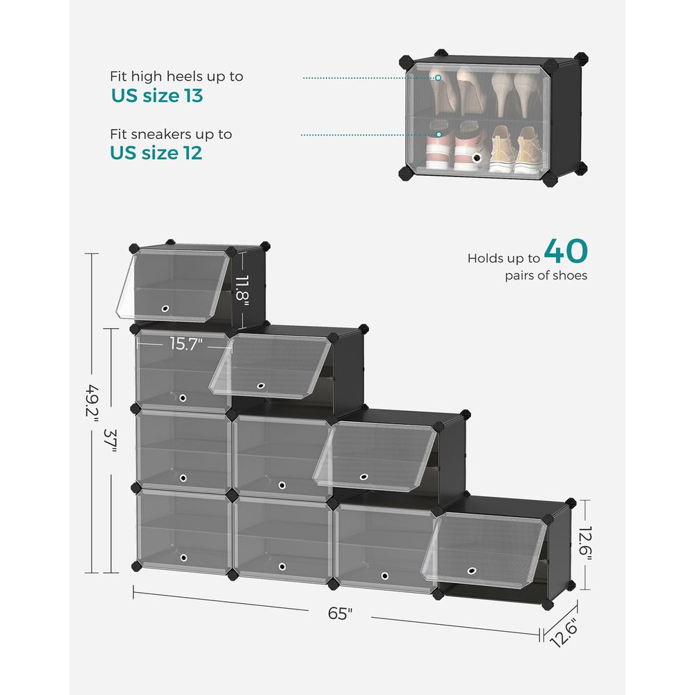 SONGMICS Cubes Plastic Shoe Rack with Doors, Holds Up to 16 to 48 Pair of Shoes 