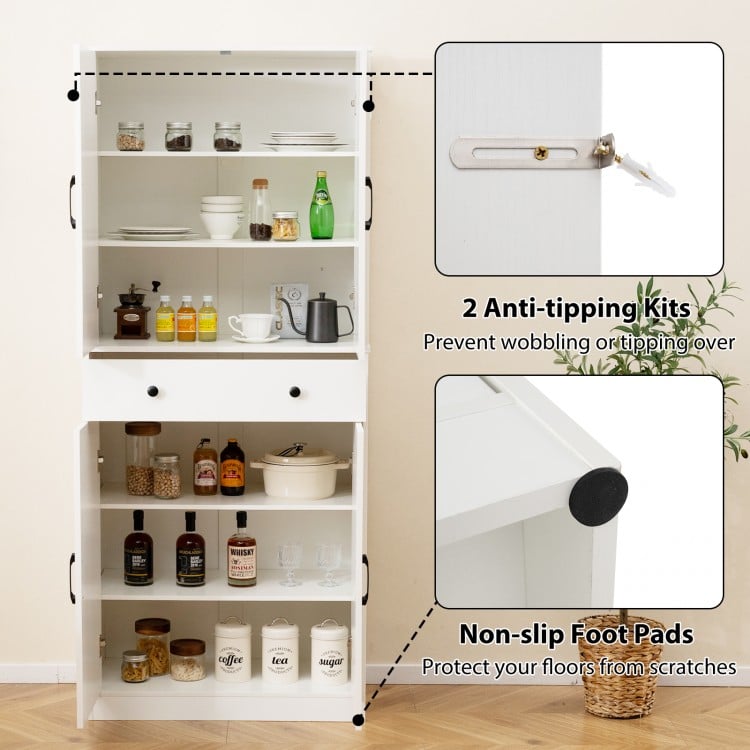 72 Inch Tall Modern Farmhouse Cupboard Cabinet with 4 Barn Doors-White