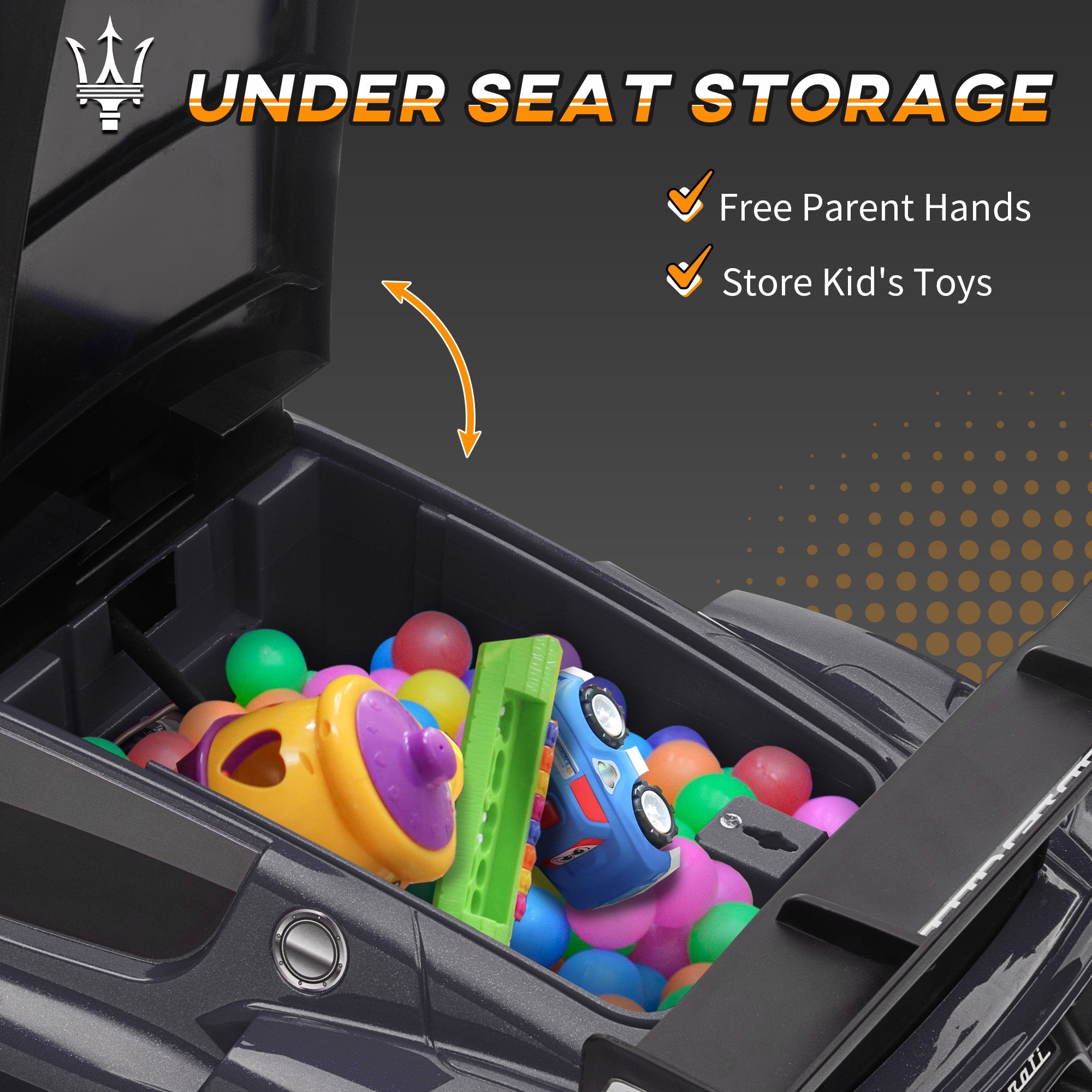 Qaba 6V Maserati GT2 Licensed Electric Car for Kids, Ride on Car with Under Seat Storage, LED Headlights Music, Grey 