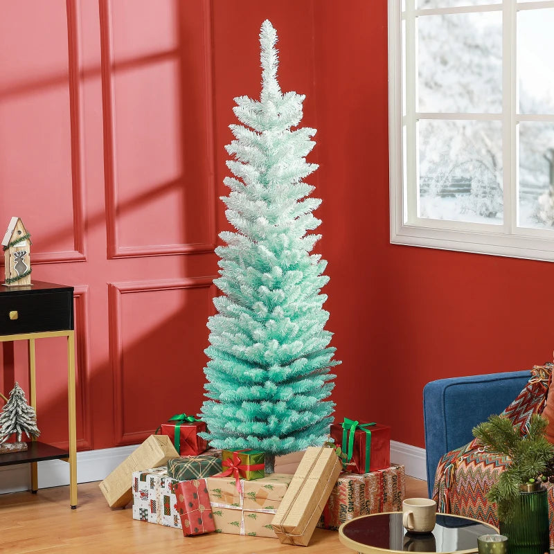 HOMCOM Pencil Christmas Tree, Slim Artificial Xmas Tree in Deep Blue & Mint, Skinny Holiday Decoration for Home & Office 