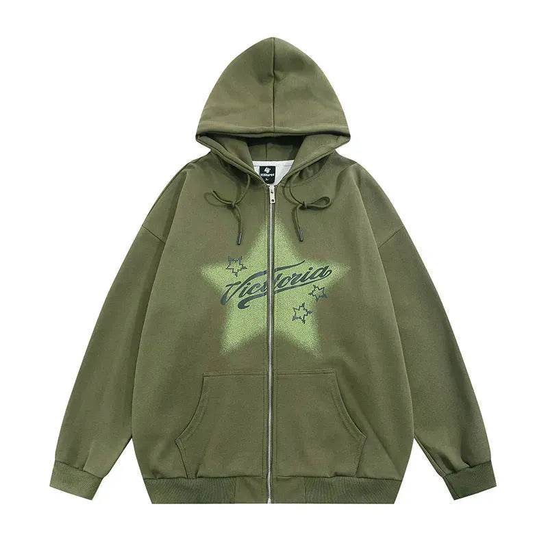 American street Star Printed Hoodie Cardigan unisex for fall winter 