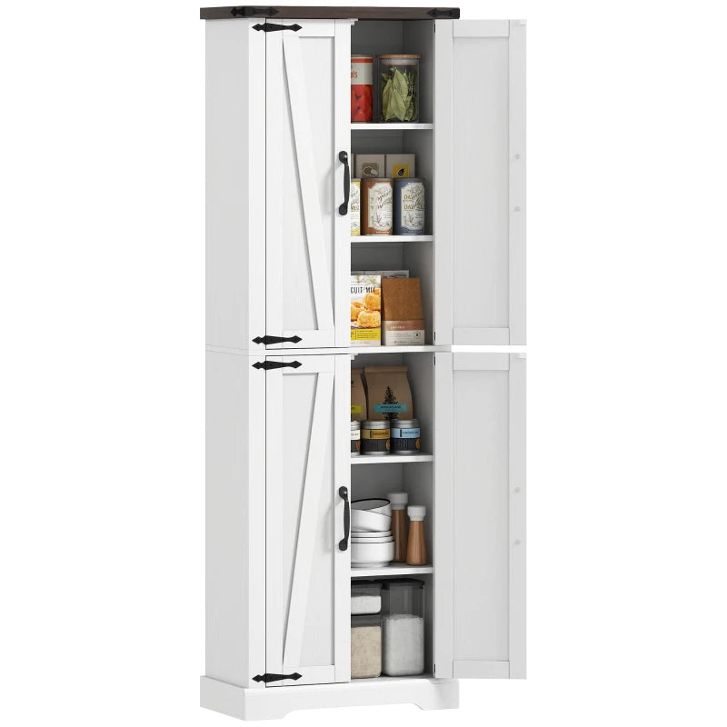 72" Pantry Cabinet, Farmhouse Freestanding Kitchen Storage Cabinet with Adjustable Shelves for Dining Room, White