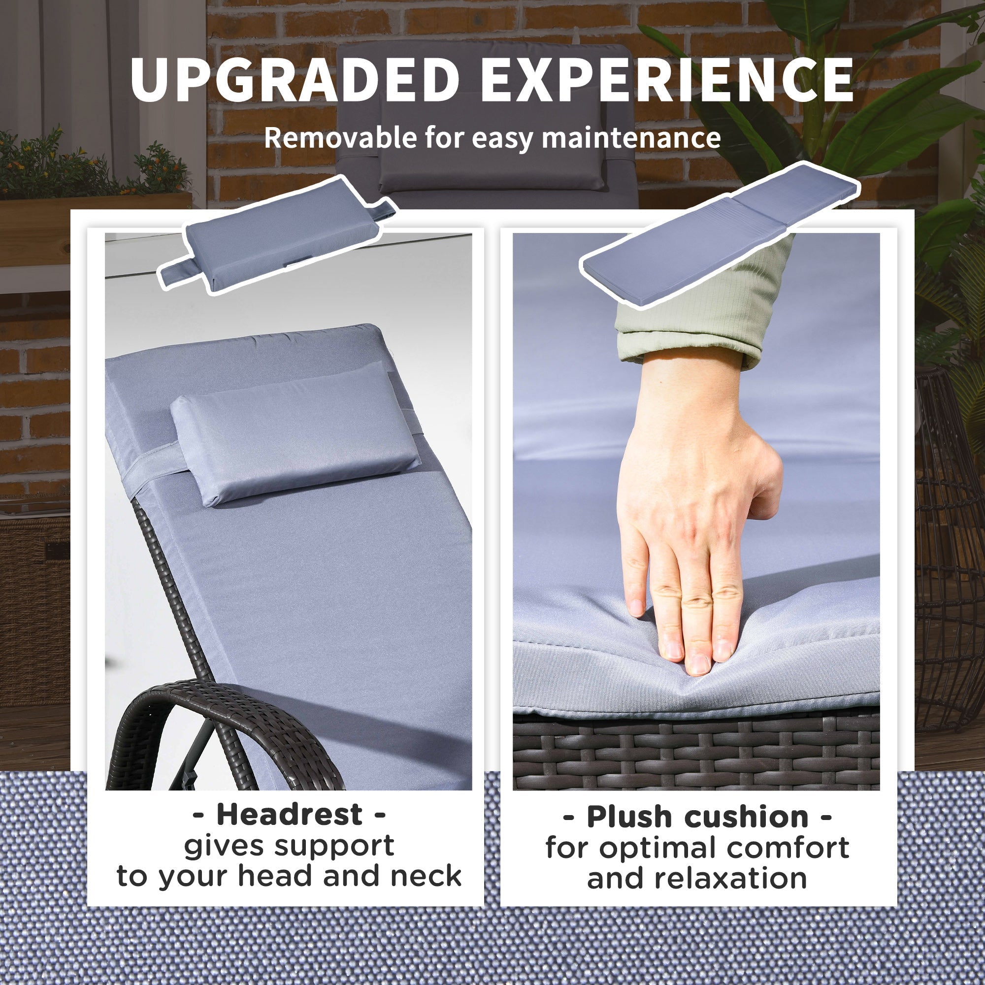 Outsunny Outdoor Lounger Deck Lounge Chair Headrest 5-Level Adjustable Backrest Wheels Deep Coffee Grey 