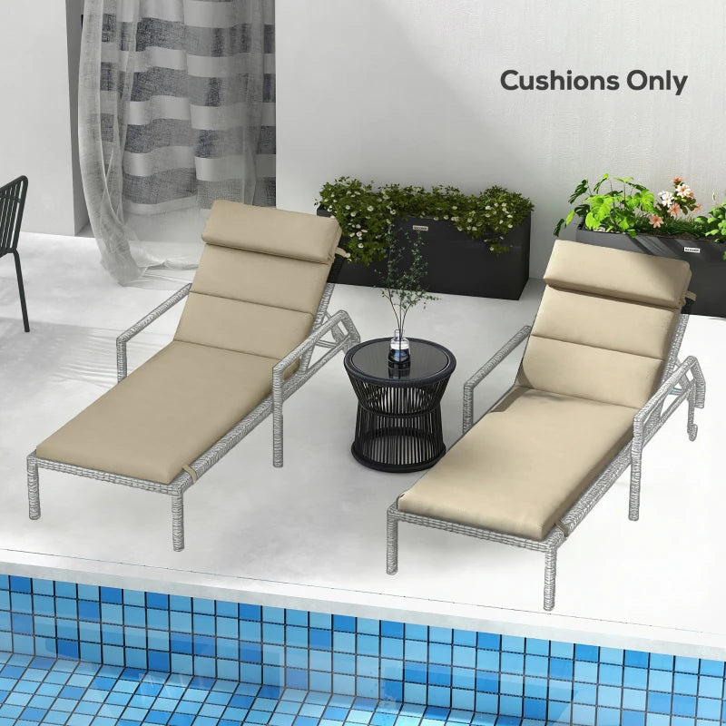 Patio Chaise Lounge Chair Cushions Replacement Sun Lounger Pads with Headrest and Ties, Set of 2, Beige