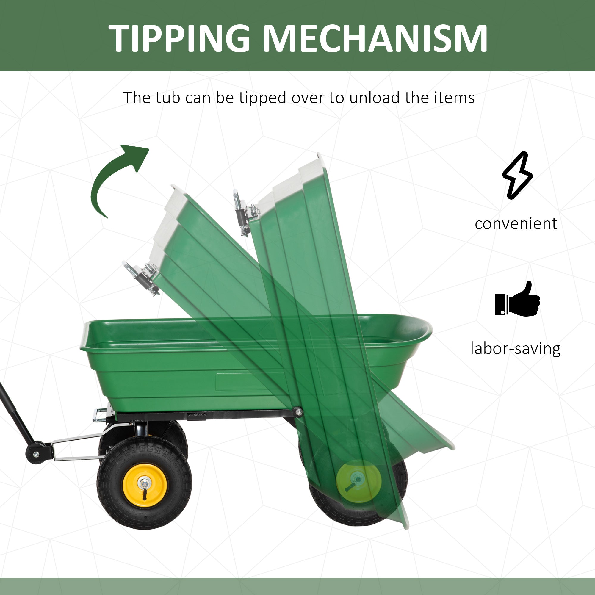 Outsunny Garden Dump Cart Heavy Duty 440lbs Garden Wagon with Steel Frame, Pneumatic Tires, Green 