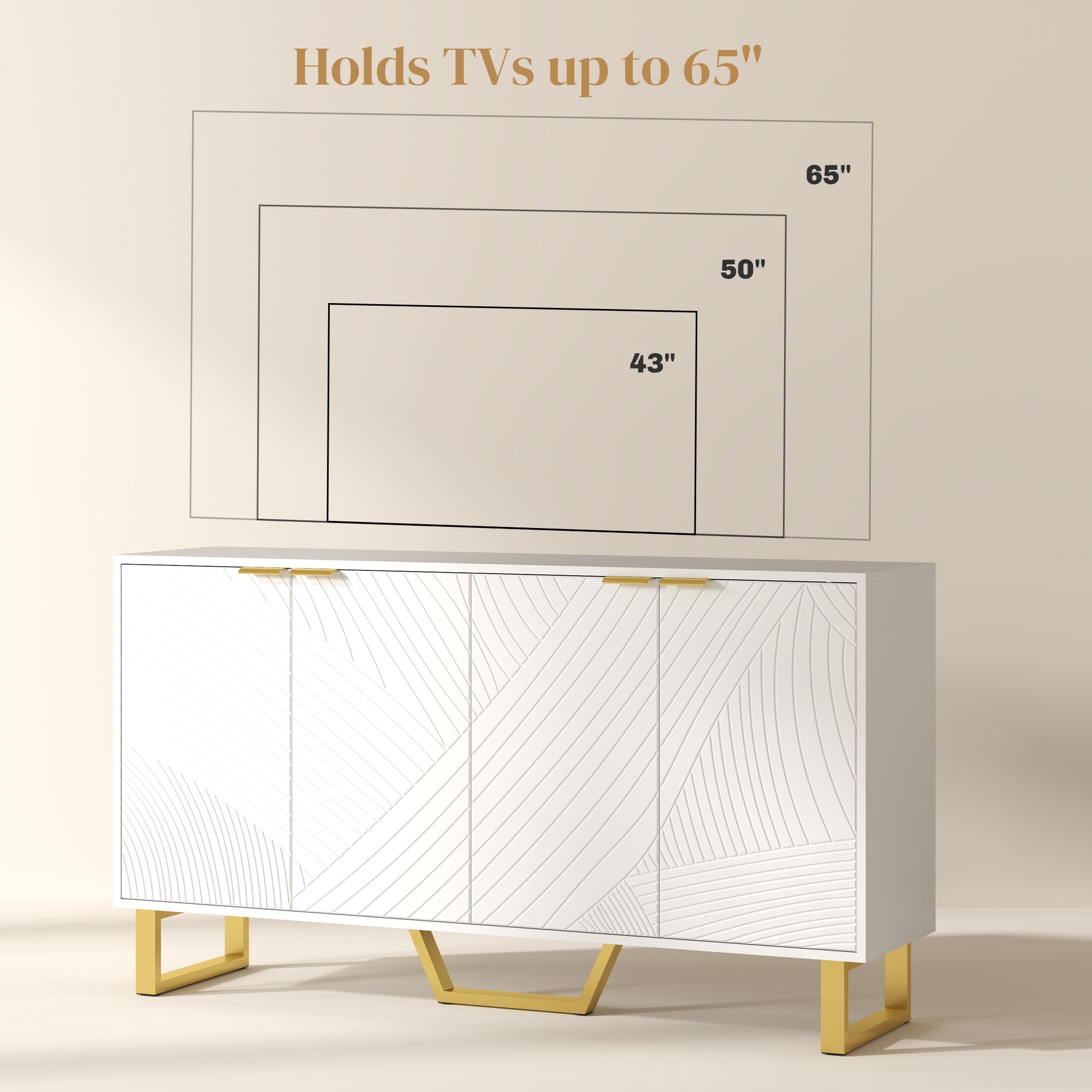 HOMCOM Sideboard Buffet Cabinet with Adjustable Shelves, Living Room Cabinet, TV Cabinet for 65 Inch TV, White 