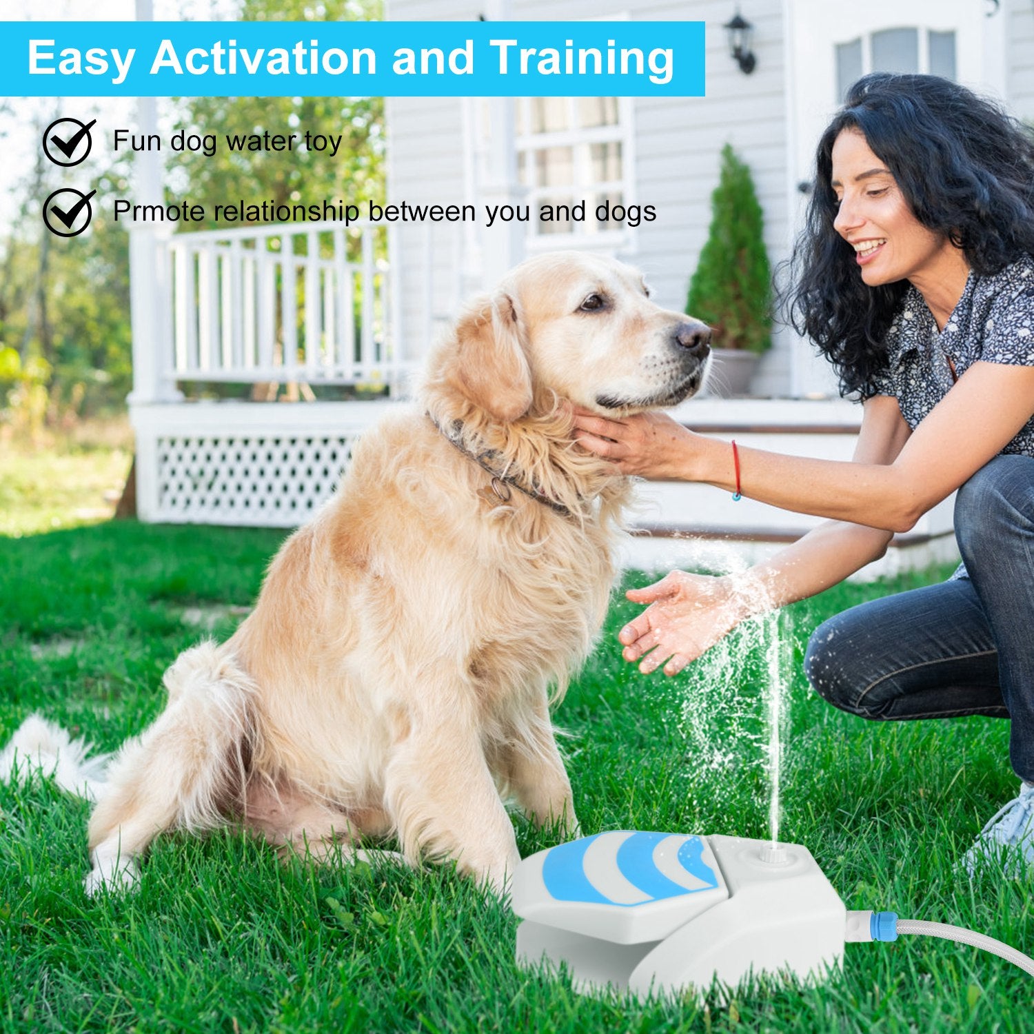 Outdoor Dog Water Fountain Dog Sprinkler Dog Paw Drinking Step-on Fountain Dog Toy for Drinking 2 Spray Modes 66in Water Hose 