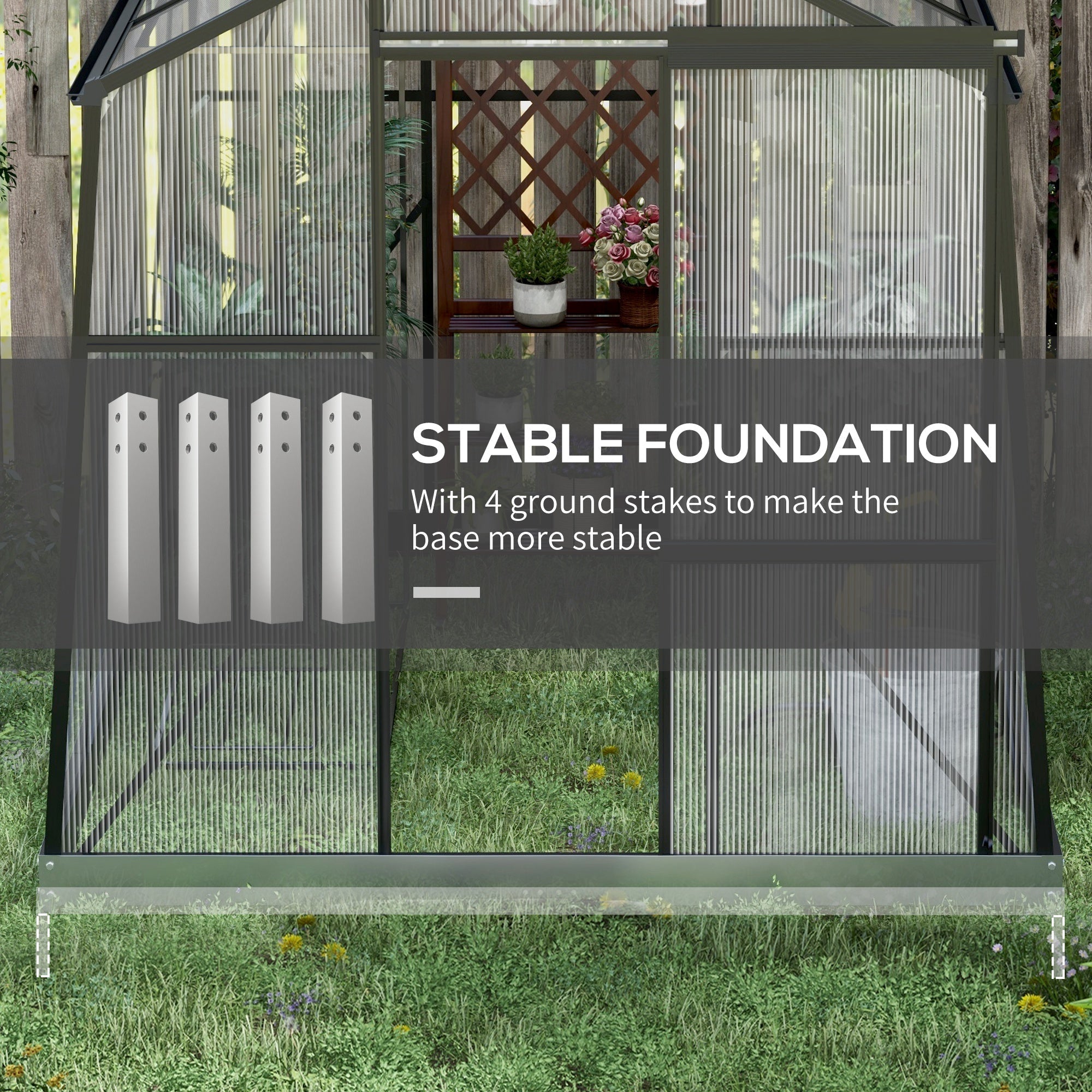 Outsunny 6'x8' Aluminium Walk-in Greenhouse with Polycarbonate Panels - Features Sliding Door, 5-Level Roof Vent, Rain Gutter 