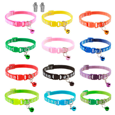 Cat Collar Adjustable Kitten Collar Pet Collar with Bell Name Tag Safety Buckle Collar 