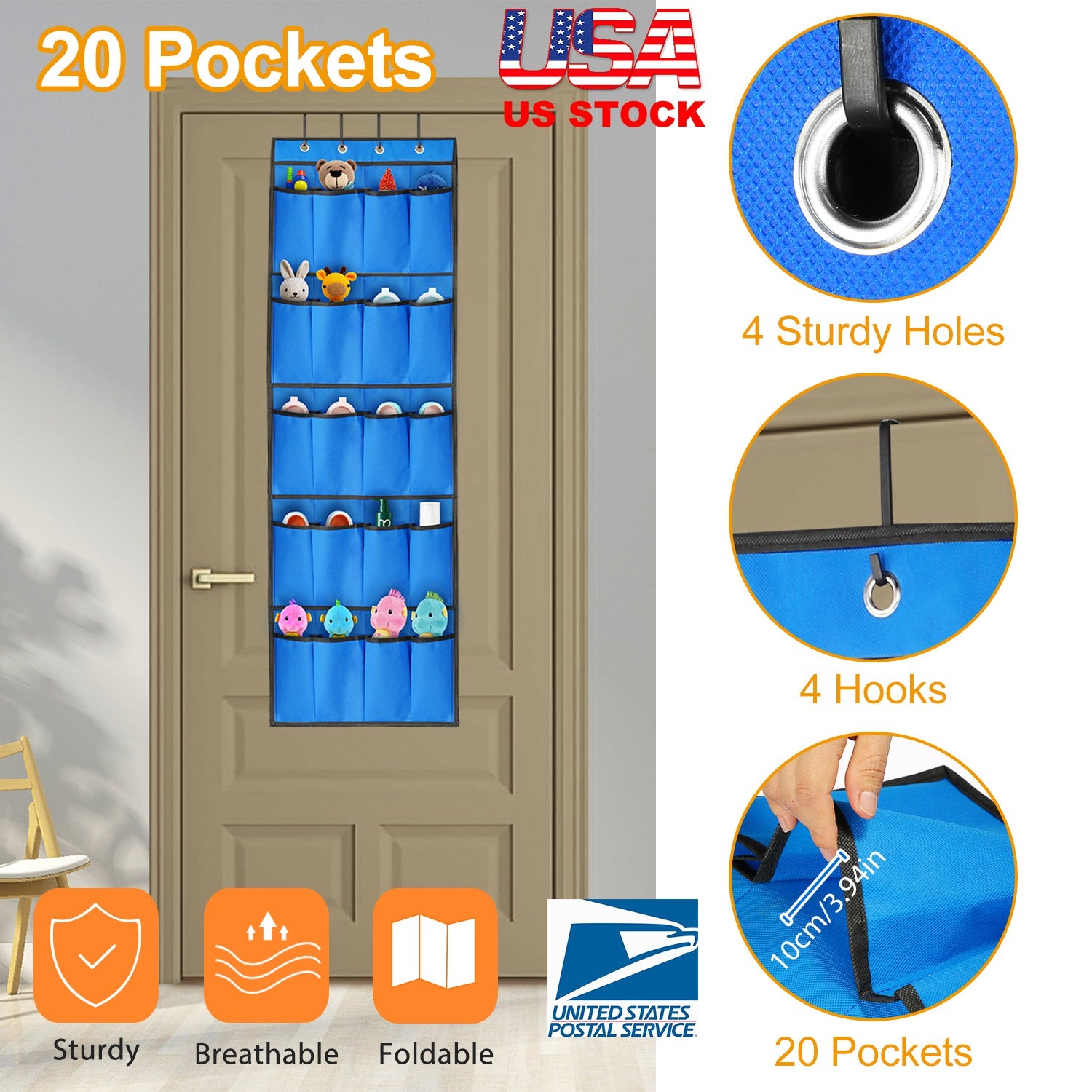 Over the Door Shoes Rack 20-Pocket Organizer 5-Layer Hanging Storage Shelf for Kids Shoes Closet Cabinet Slippers Small Toys 