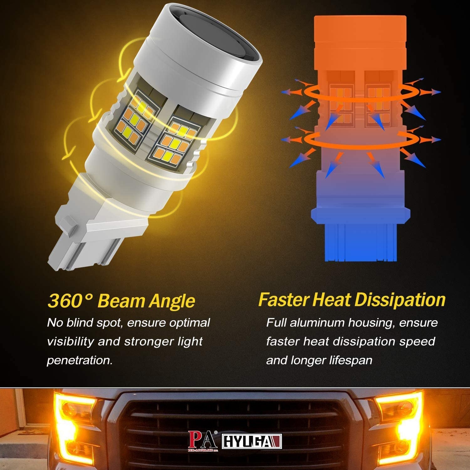 1157 2057 2357 7528 LED Turn Signal Light Anti Hyper Flash CANBUS Error Free Switchback Dual Color Bulb White Amber BAY15D | G54 Series HYUGA (Pack of 2) 