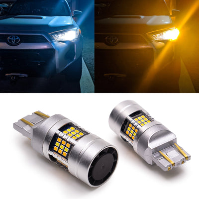 7443 7444 T20 LED Turn Signal Light Anti Hyper Flash CANBUS Error Free Switchback Dual Color Bulb White Amber | G54 Series HYUGA (Pack of 2) 