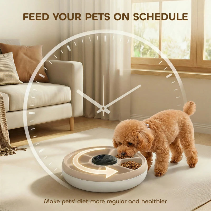 Automatic Cat Feeder for Dry Wet Food Timed Cat Dog Food Dispenser with 6 Trays 1 Ice Pack Battery Powered Light Brown