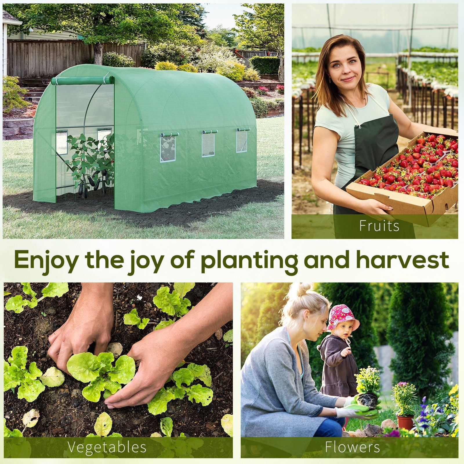 Outsunny Walk-in Tunnel Grow House: 11.5x6.6 Outdoor Plant Growing Hot House with Roll Up Door 