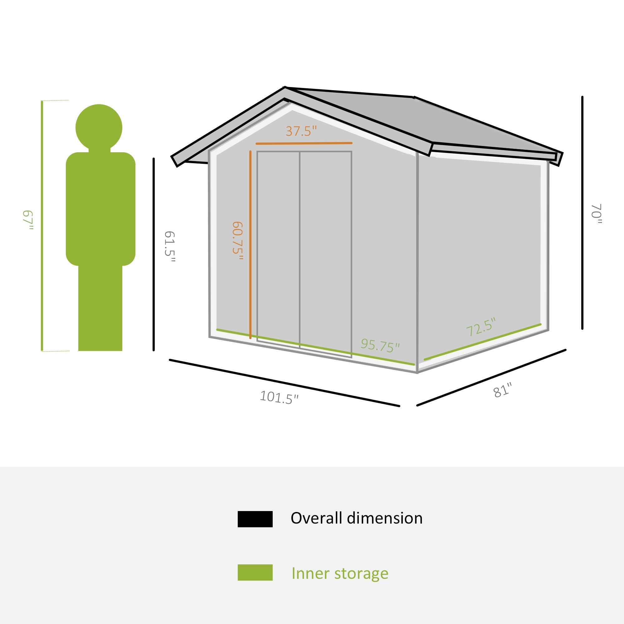 Outsunny 8.5' x 6.8' x 5.8' Practical Backyard Garden Storage Tool Shed Double Sliding Door 4 Ventilation Slotsm, Green 
