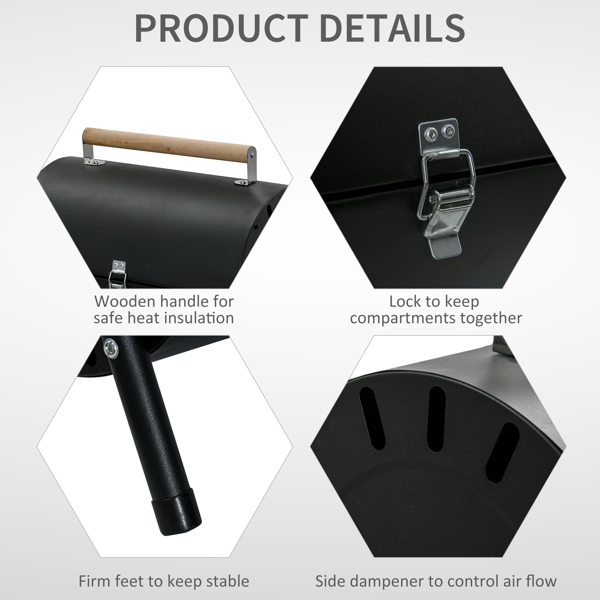 Outsunny Portable Tabletop Charcoal Grill Foldable Outdoor BBQ Smoker Heat Control Camping Picnic Black 