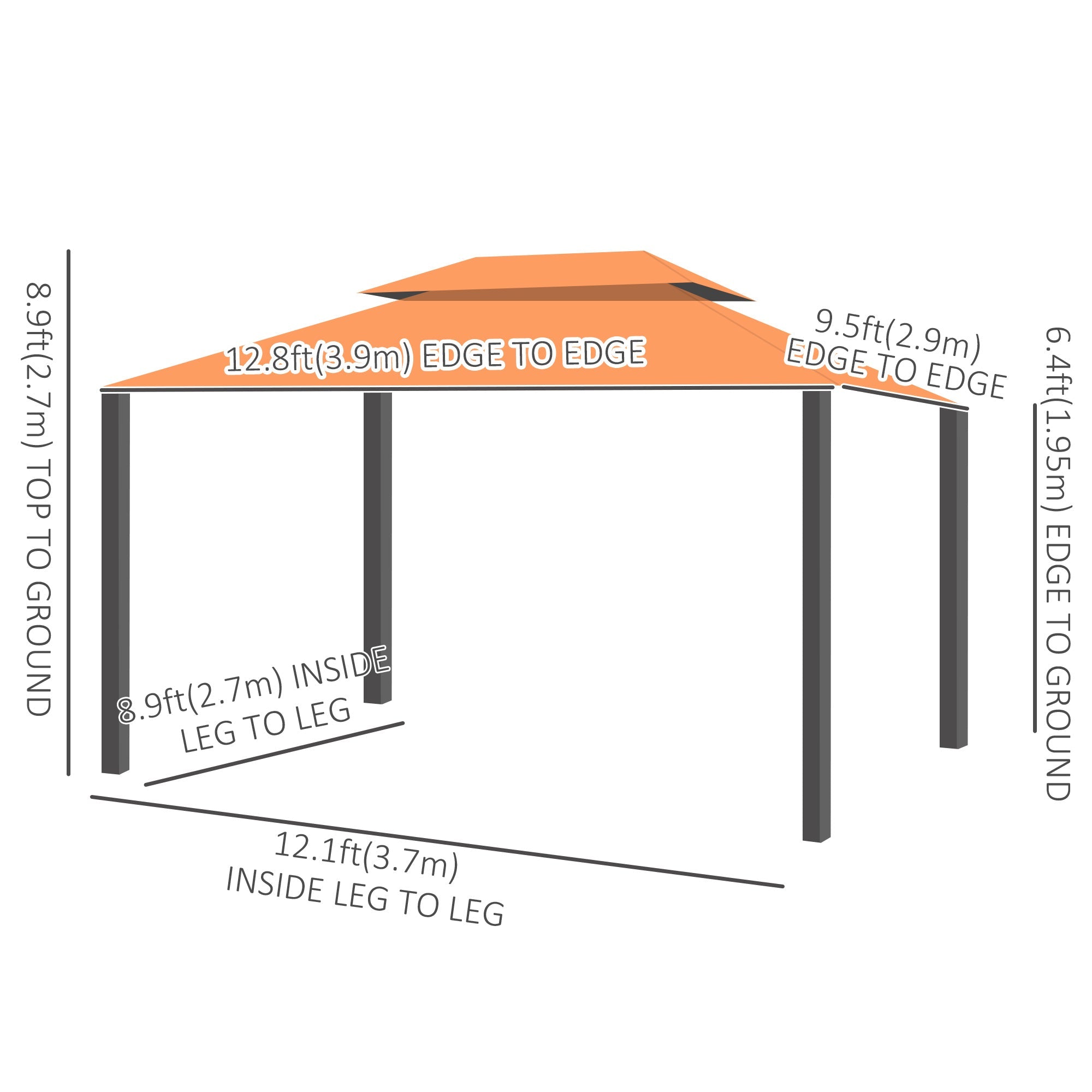 Outsunny 10'x13' Aluminum Frame Gazebo Canopy Garden Shelter Orange with Netting and Curtains 
