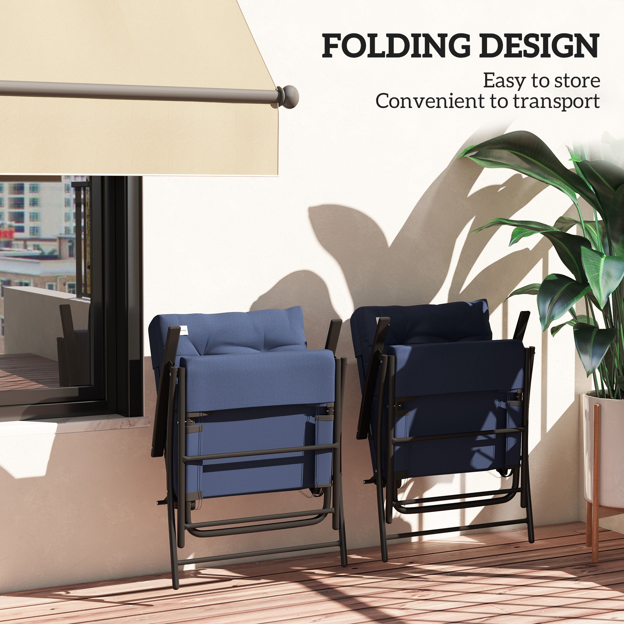 Outsunny Set of 2 Outdoor Folding Chairs with Adjustable Backrest, Padded Camping Chairs for Outdoor Events, Blue 