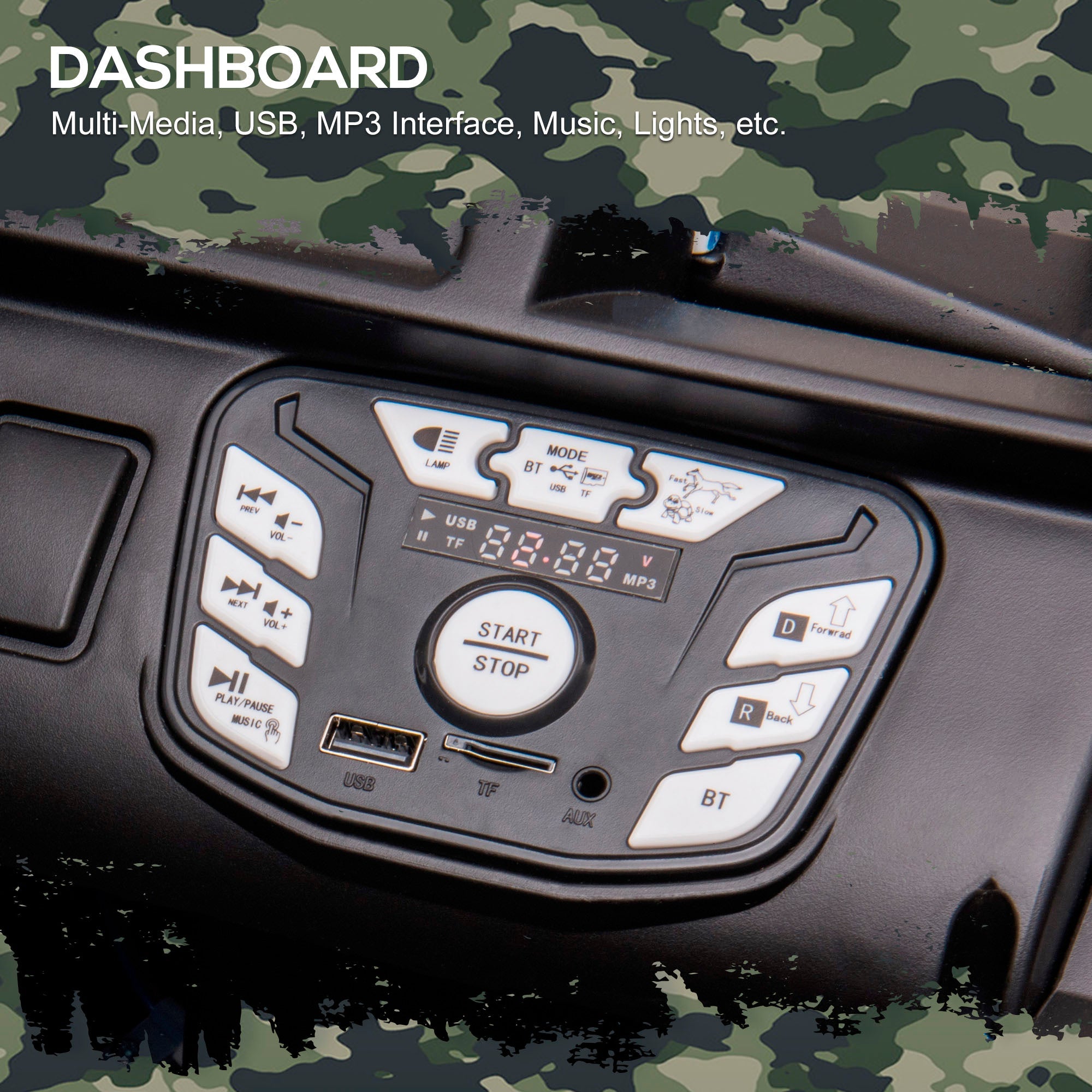 Aosom 12V Kids Police Ride-On: 2-Seater SUV, Remote Control, Bluetooth, Camouflage 