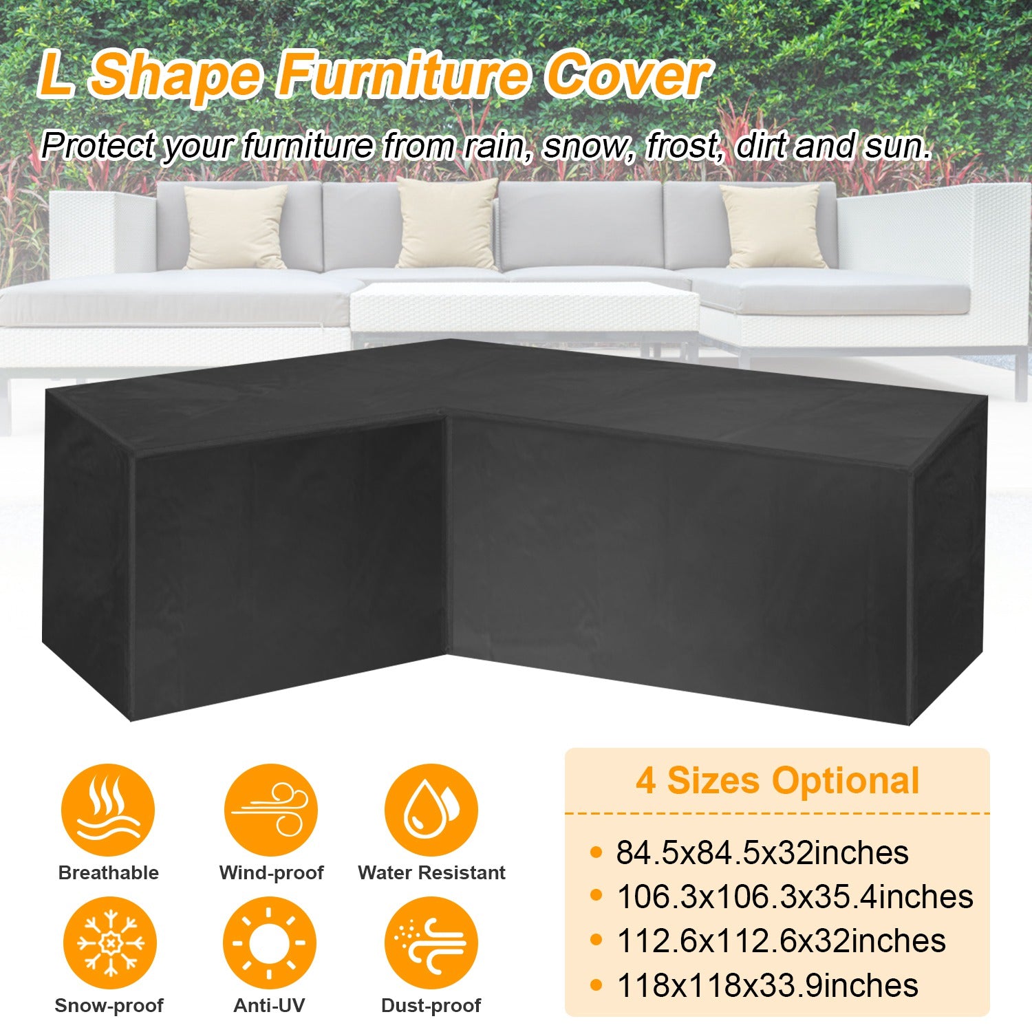 84.5x84.5x32inches Outdoor L Shape Sofa Covers Water Resistant Dustproof Furniture Covers Sectional Sofa Protectors Table Chair Cover Garden Patio