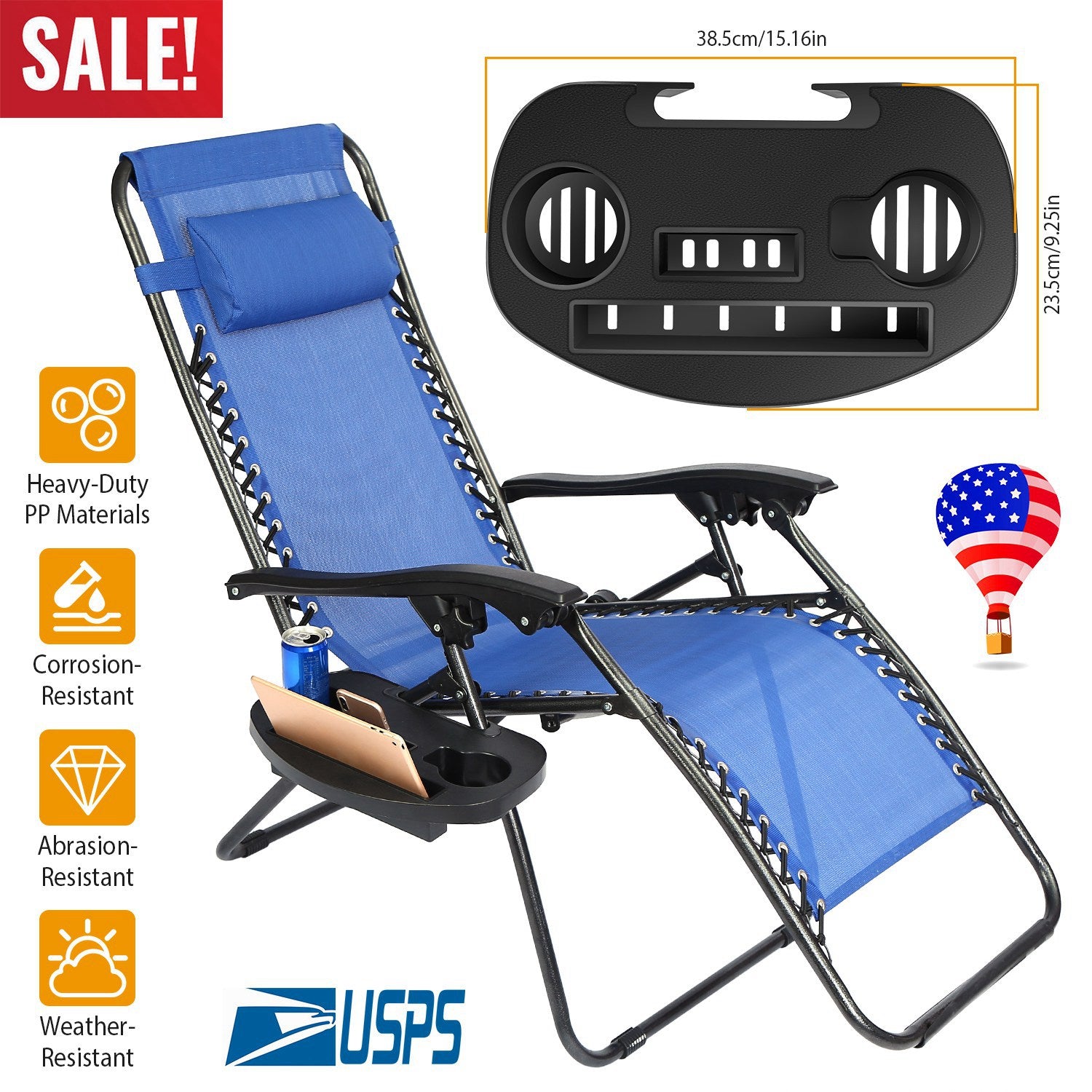 Zero Gravity Chair Cup Holder Clip On Side Tray w/Beverage Can Mobile Devices Slots